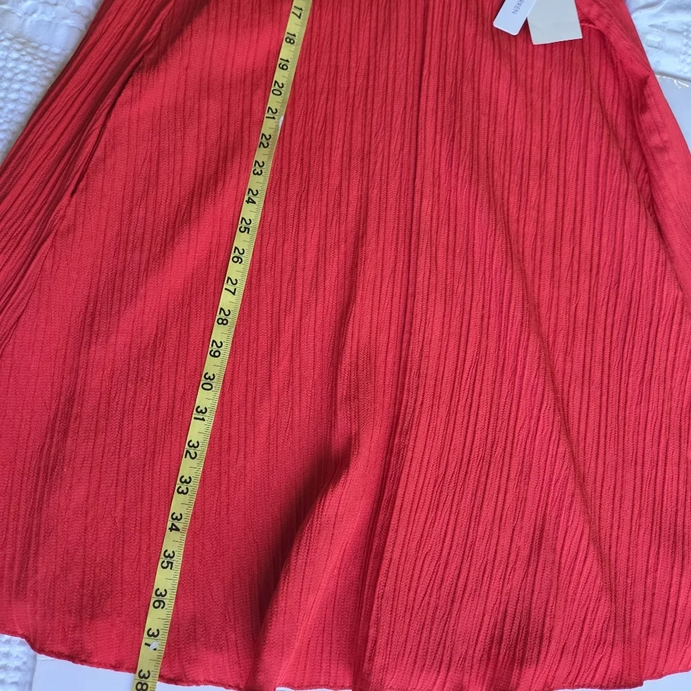 Sandra Darren Red V-Neck Ruffle Sleeve Midi Dress